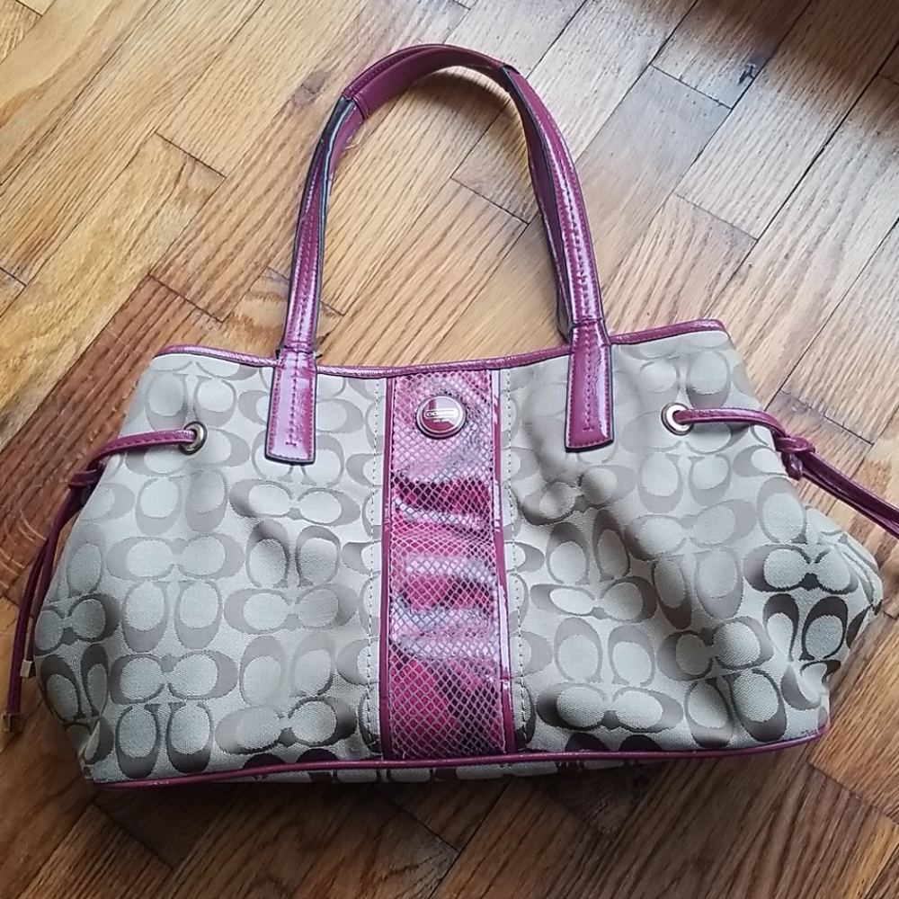 Magenta snake skin coach purse